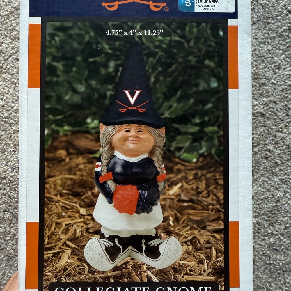 University of Virginia Cheerleader Garden Gnome New In Box UVA Cavaliers Gift